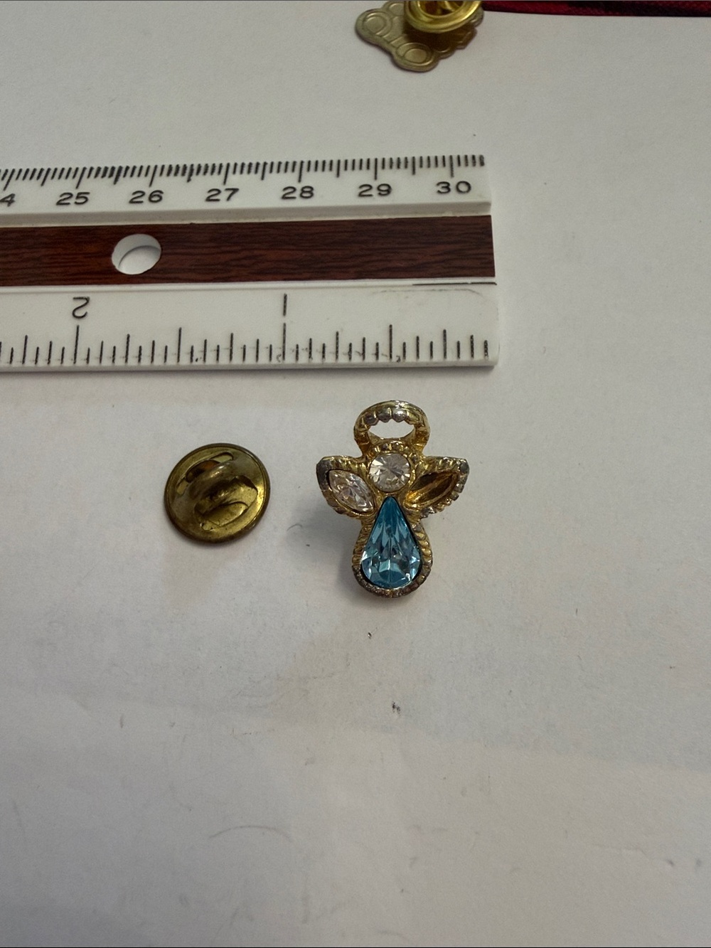 Gold-Tone Angel Brooch with Blue Teardrop Crystal